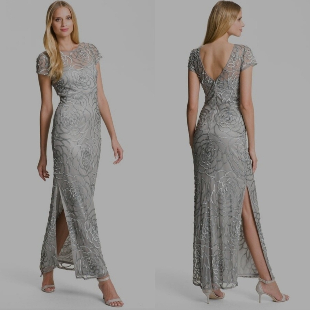 Aidan Mattox silver sequin  formal ball gown dress